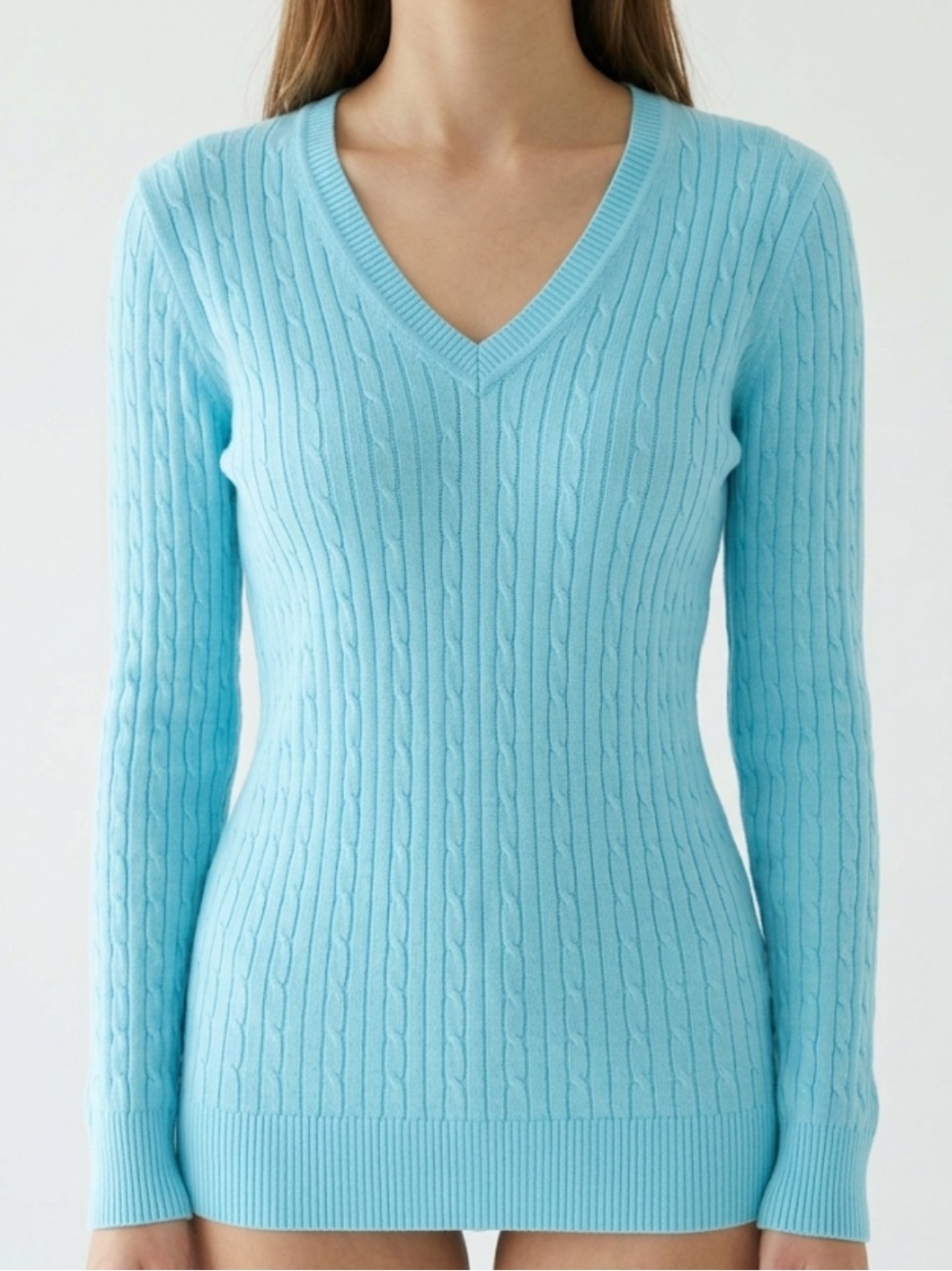 Tommy Hilfiger Baby Blue Cable Knit Sweater Old Money Preppy Country Club Size S